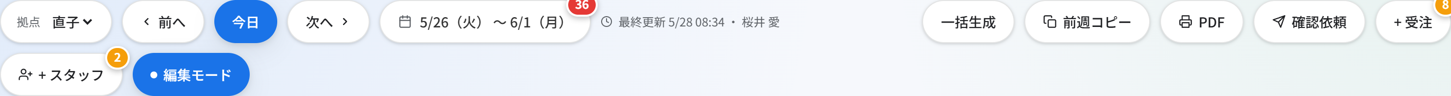 コントロールバー（編集モード時。一括生成などの編集ボタンが表示される）